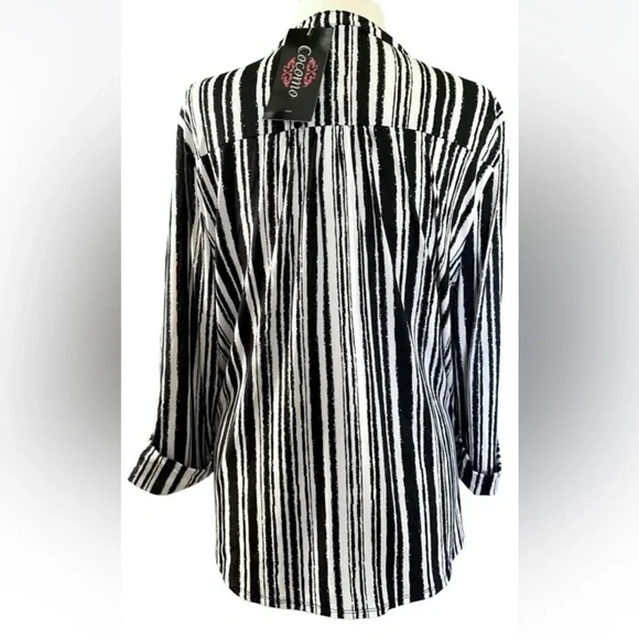 COCOMO XL White Black 3/4 sleeve women’s Pintuck Blouse tunic top shirt - Picture 2 of 12